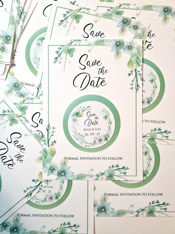Spring Flowers in Sage Save the Date with magnet - Image 2