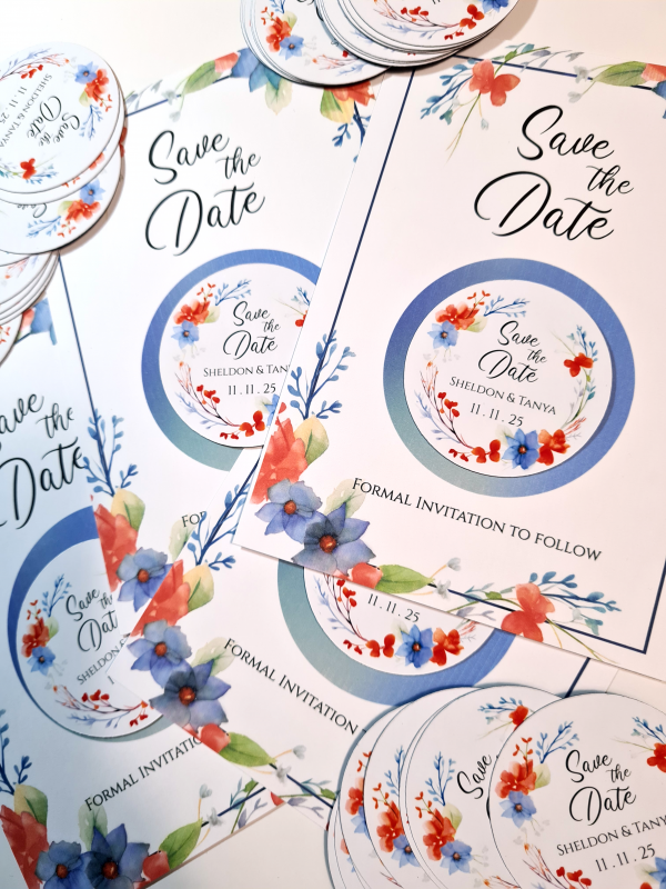 Spring Flowers in Red & Blue Save the Date with magnet - Image 2