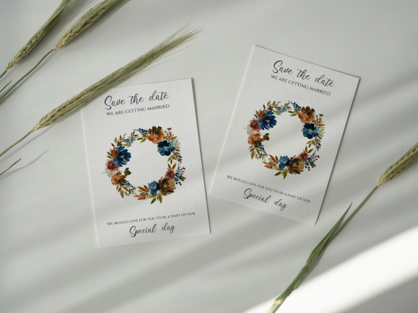 Autumn Flower Wreath Save the Date with Magnet