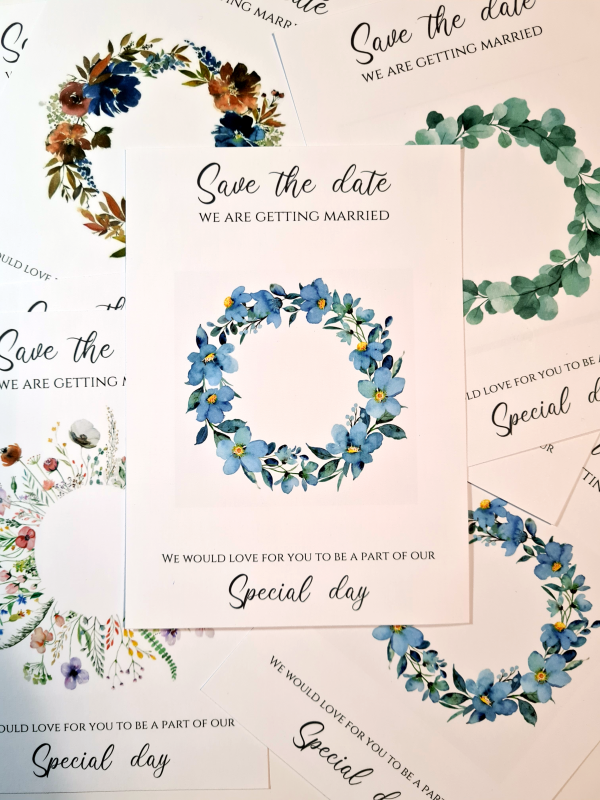 Blue Flower Wreath Save the Date with Magnet - Image 2