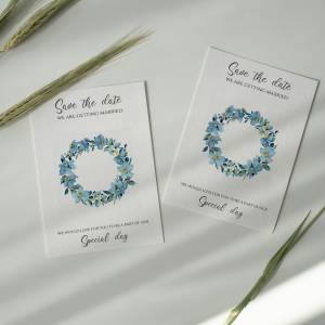 Blue Flower Wreath Save the Date with Magnet