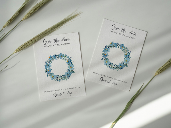 Blue Flower Wreath Save the Date with Magnet