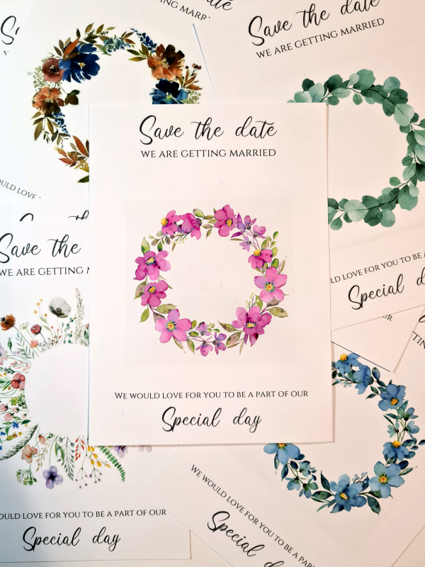 Pink Flower Wreath Save the Date with Magnet - Image 2