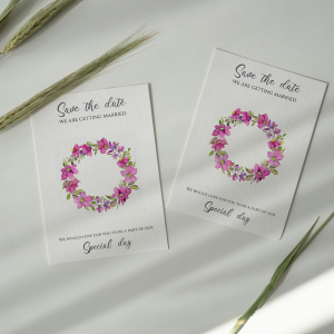 Pink Flower Wreath Save the Date with Magnet