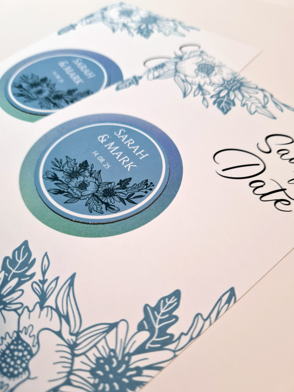 Blue Flower Save the Date with Magnet - Image 2