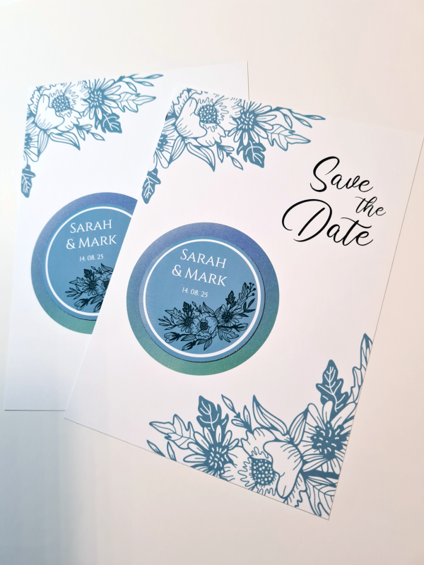 Blue Flower Save the Date with Magnet - Image 3